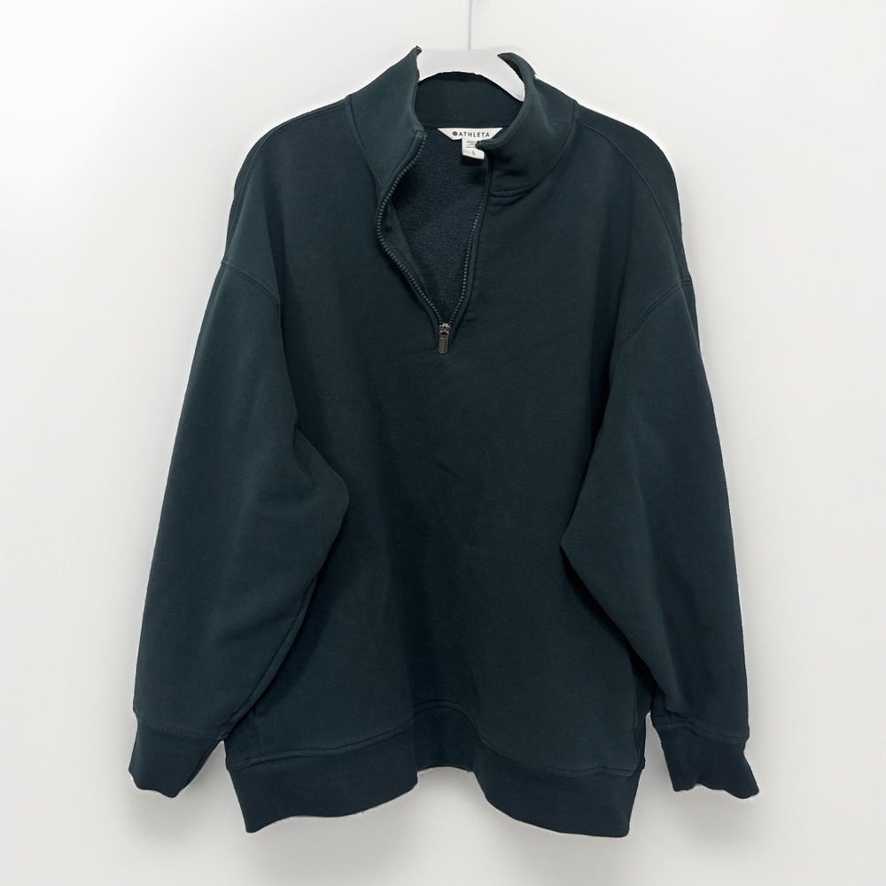 ATHLETA Forever Fleece 1/4 Zip Sweatshirt Pockets Women's Size Large Dark Green